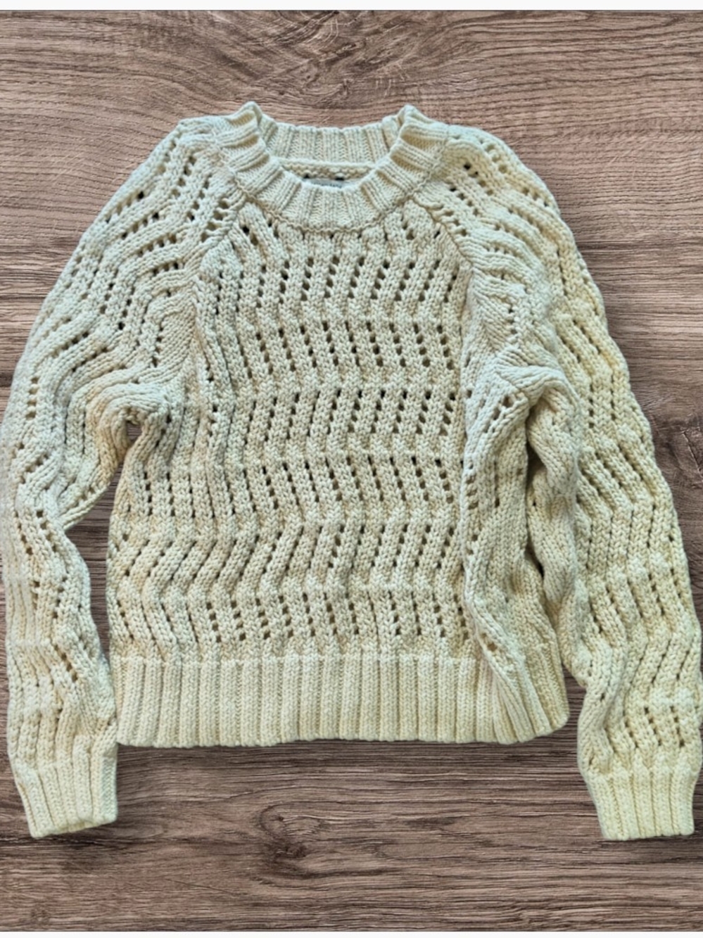 American Eagle Outfitters Cream Open-Stitch Cable Crew Sweater